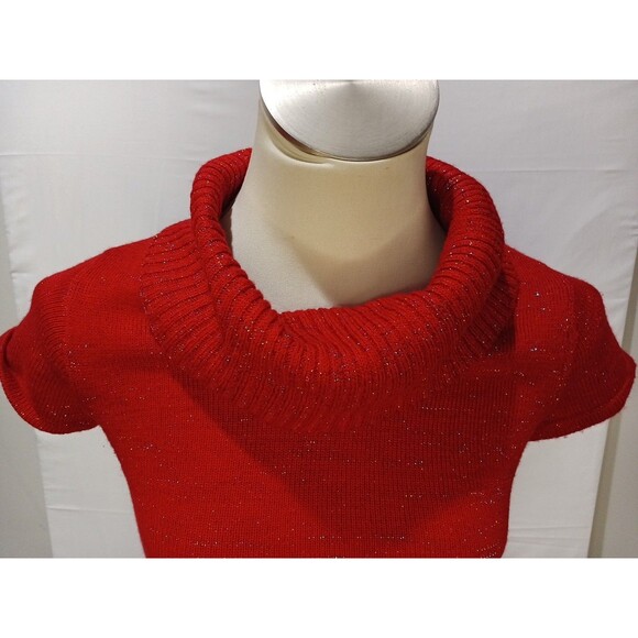 Faded Glory High Mock Neck Shirt Sleeve Sweater Dress Size L 10/12 Red Metallic - Picture 4 of 13